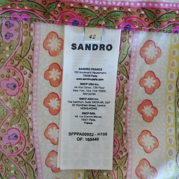Sandro silky lightweight floral striped wide leg pants pink green 42 converts 10 - Picture 11 of 16